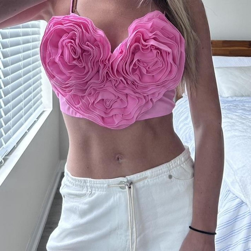 Zara Pink Rosette Appliqué Crop Top
